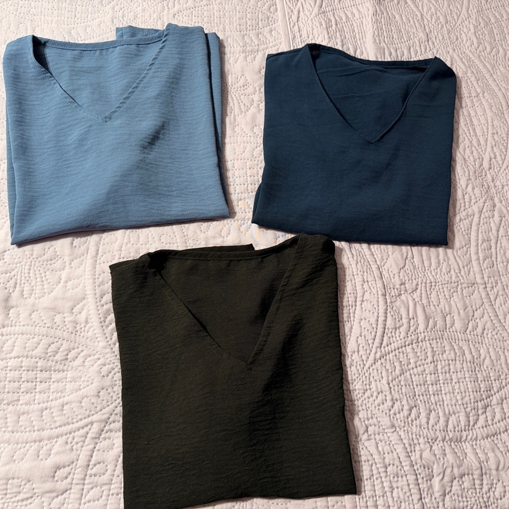Women's V-Neck Blouse - Blue, Navy & Black